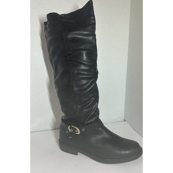 XOXO Marah-C Black Knee High Boots 8.5M Faux Leather Slouch Buckle Zip Riding - Picture 8 of 16